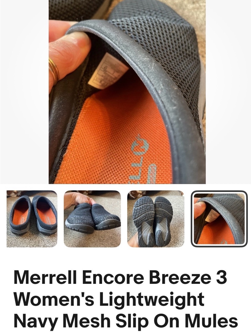Merrell Navy Mesh Slip-On Loafers with Orange Insole